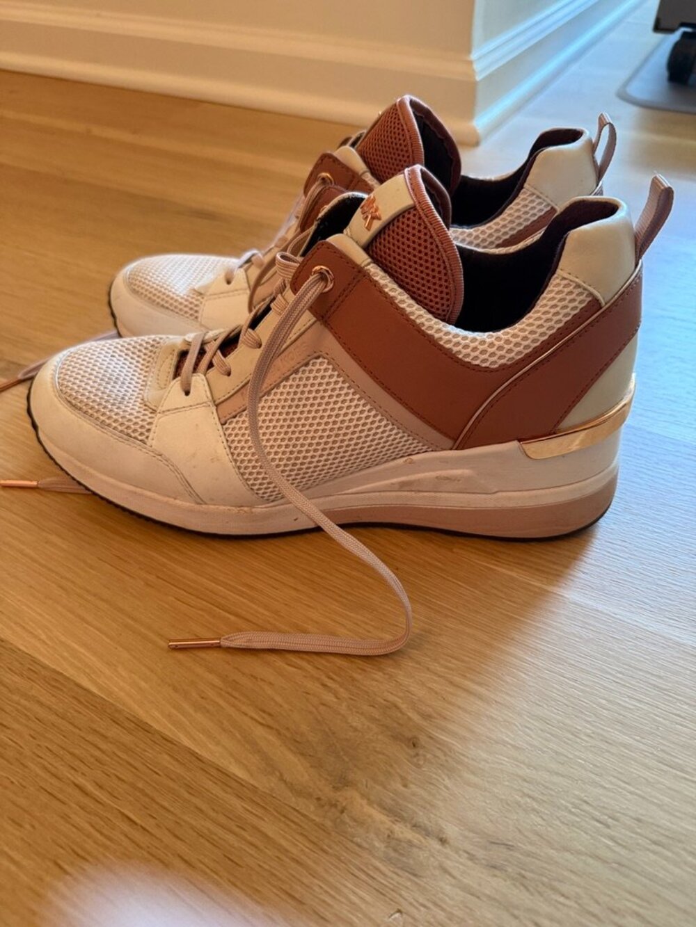 Michael Kors Rose Gold Metallic Wedge Sneakers Size 10